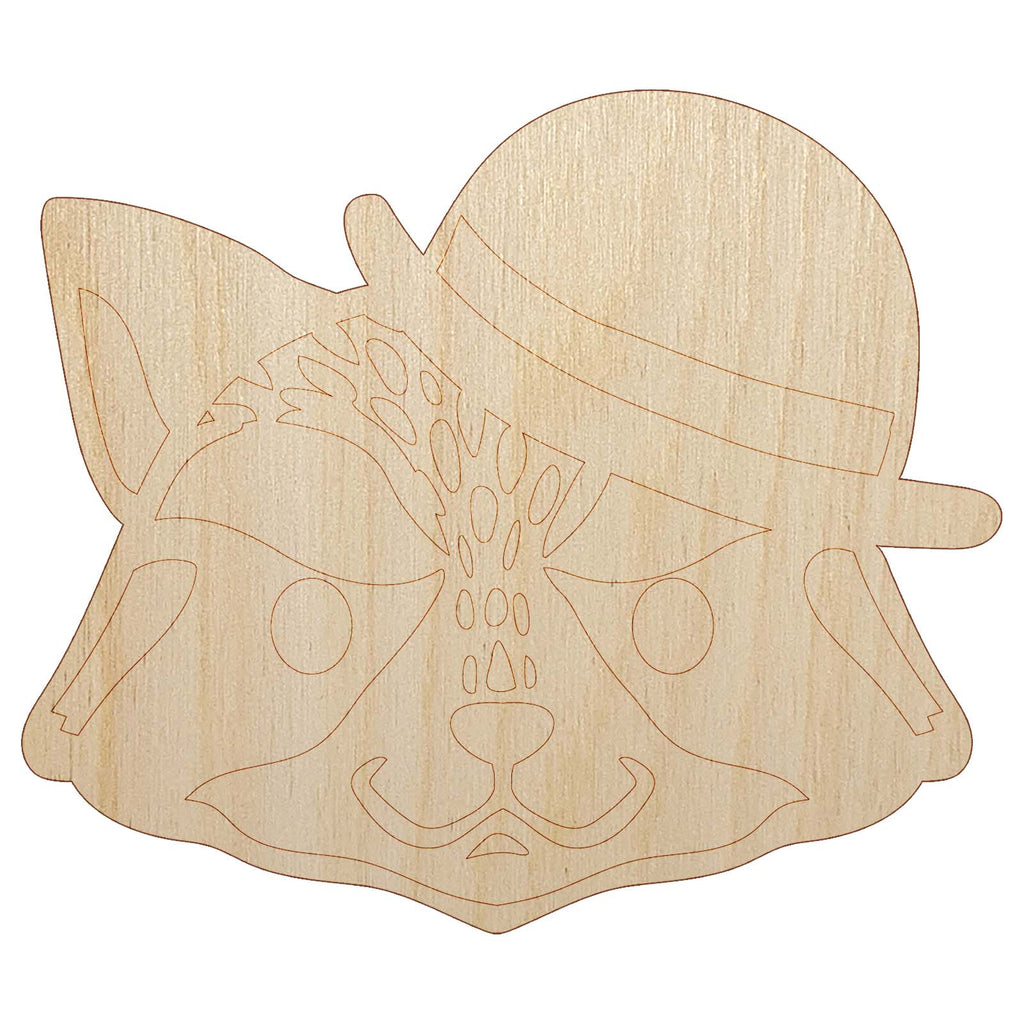 Raccoon with English Derby Bowler Hat Unfinished Wood Shape Piece Cutout for DIY Craft Projects