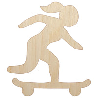 Skateboarding Woman on Skateboard Unfinished Wood Shape Piece Cutout for DIY Craft Projects