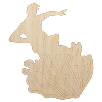 Surfer Surfing Man Silhouette Unfinished Wood Shape Piece Cutout for DIY Craft Projects