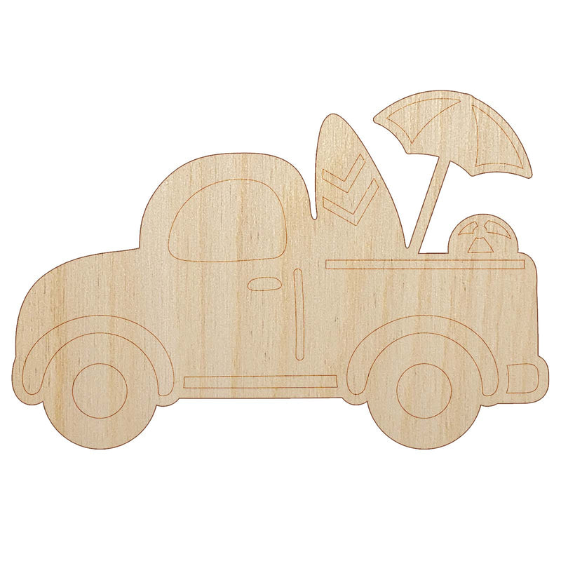 Cute Truck Summer with Surfboard Beach Ball Umbrella Unfinished Wood Shape Piece Cutout for DIY Craft Projects