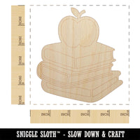 Apple on Stack of Books Reading Library Teacher Unfinished Wood Shape Piece Cutout for DIY Craft Projects