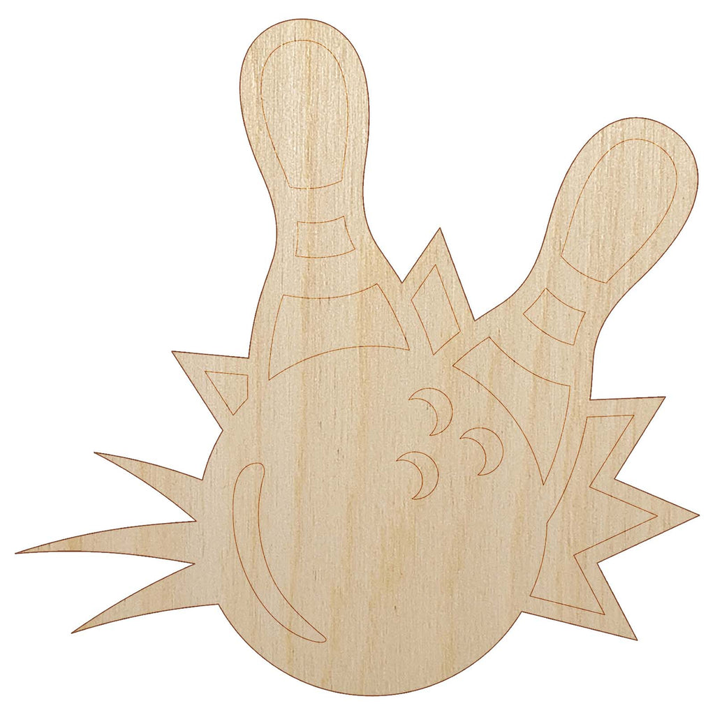 Bowling Ball Knocking Down Pins Unfinished Wood Shape Piece Cutout for DIY Craft Projects