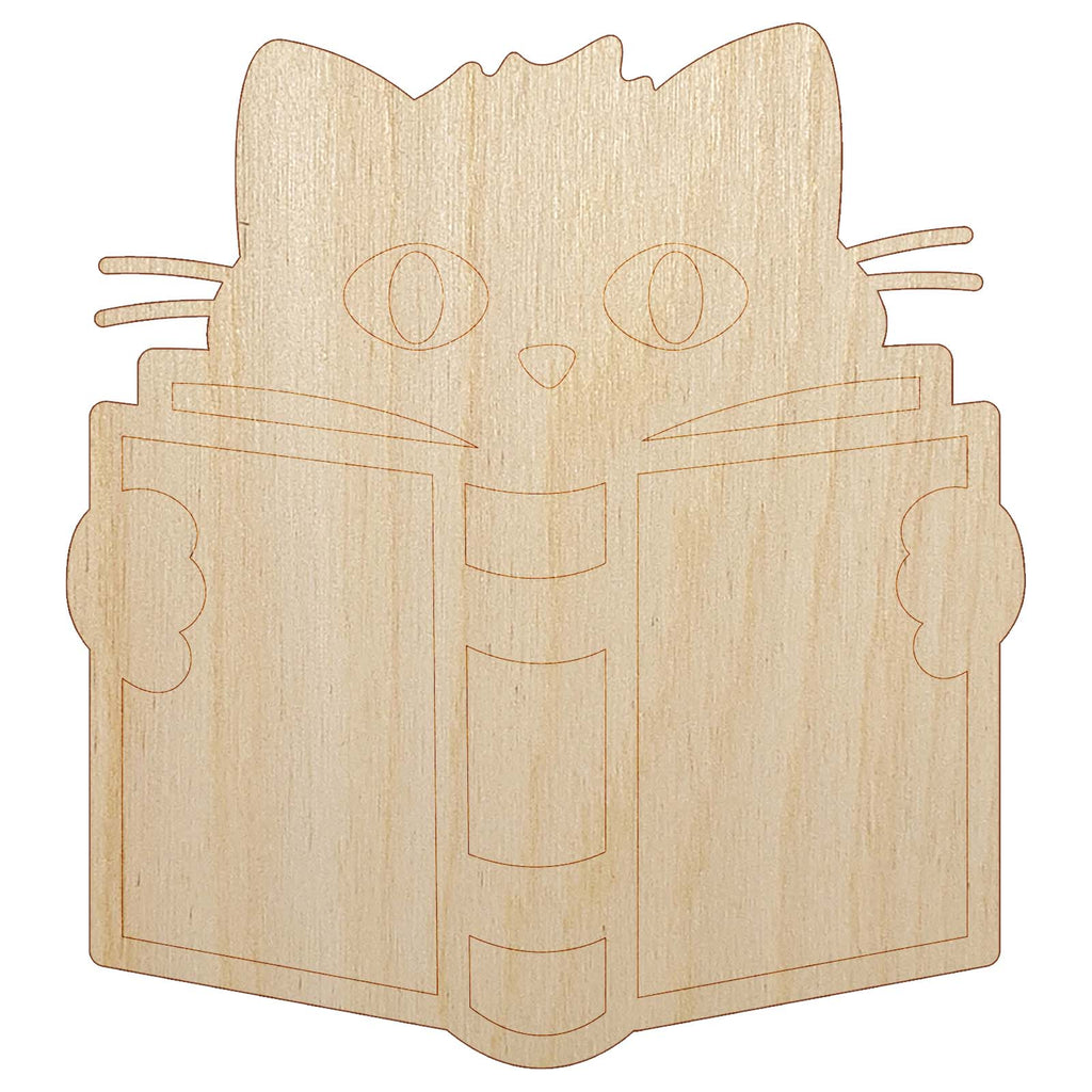 Cat Reading Book Unfinished Wood Shape Piece Cutout for DIY Craft Projects
