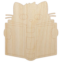 Cat Reading Book Unfinished Wood Shape Piece Cutout for DIY Craft Projects