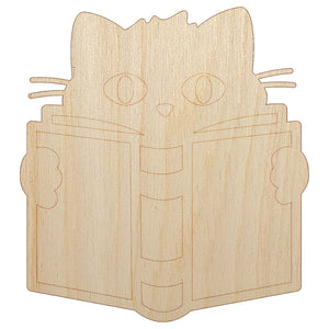 Cat Reading Book Unfinished Wood Shape Piece Cutout for DIY Craft Projects