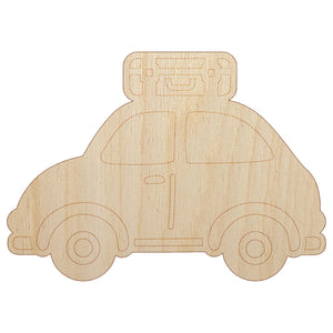 Cute Car with Suitcase Road Trip Travel Unfinished Wood Shape Piece Cutout for DIY Craft Projects