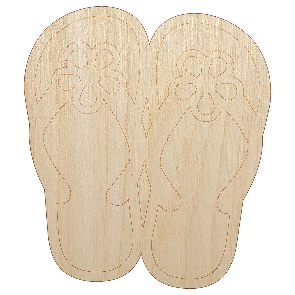 Cute Floral Flip Flop Sandals Unfinished Wood Shape Piece Cutout for DIY Craft Projects