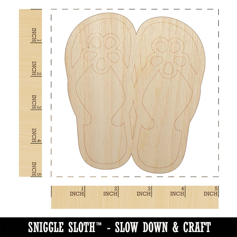 Cute Floral Flip Flop Sandals Unfinished Wood Shape Piece Cutout for DIY Craft Projects