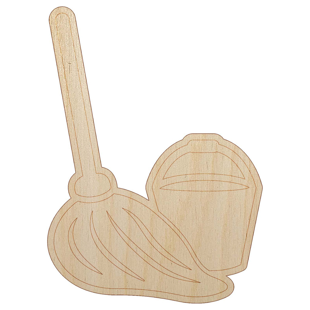 Mop and Bucket Cleaning Unfinished Wood Shape Piece Cutout for DIY Craft Projects