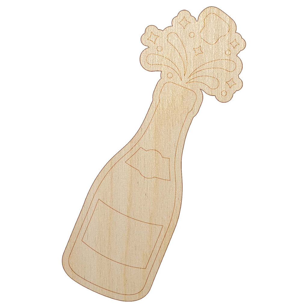 Popping Champagne Bottle Celebrate Celebration Unfinished Wood Shape Piece Cutout for DIY Craft Projects