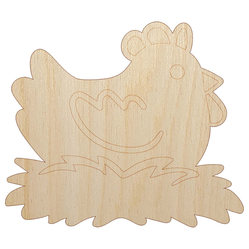 Cartoon Chicken Hen Sitting on Nest Unfinished Wood Shape Piece Cutout for DIY Craft Projects