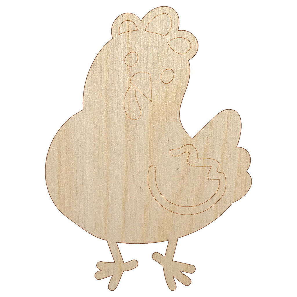 Cartoon Chicken Hen Tilting Head Unfinished Wood Shape Piece Cutout for DIY Craft Projects