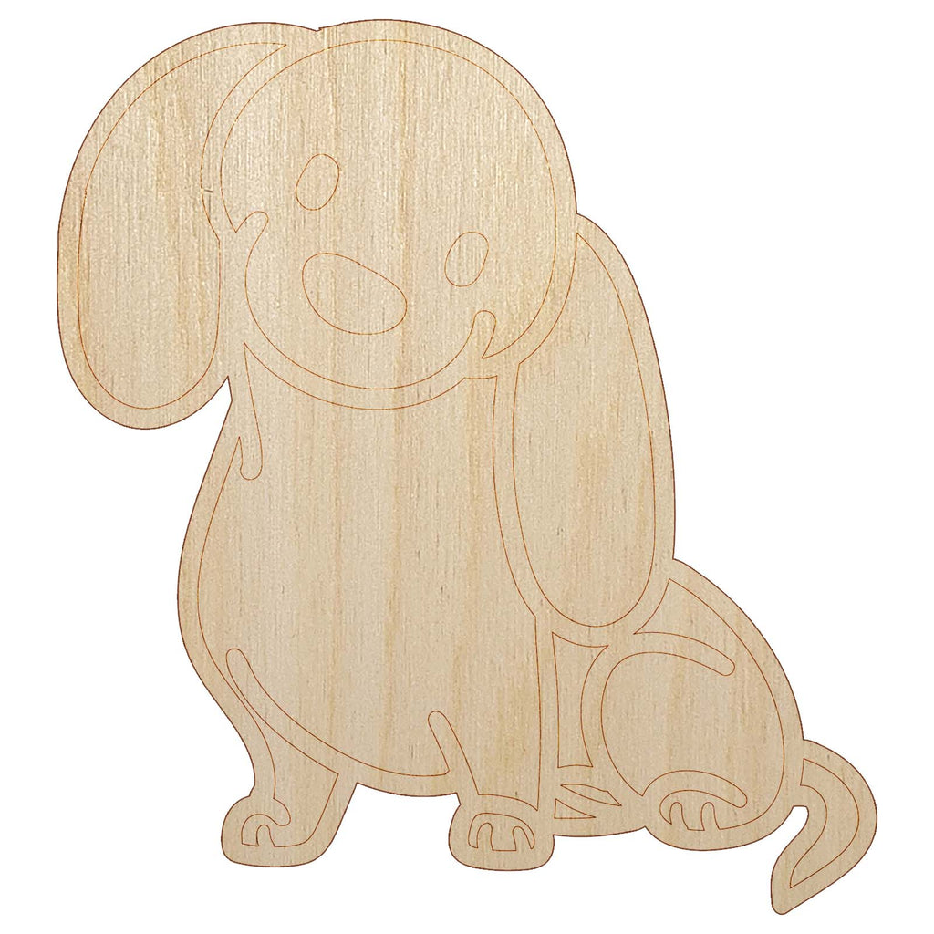 Dachshund Sitting Tilting Head Wiener Dog Unfinished Wood Shape Piece Cutout for DIY Craft Projects