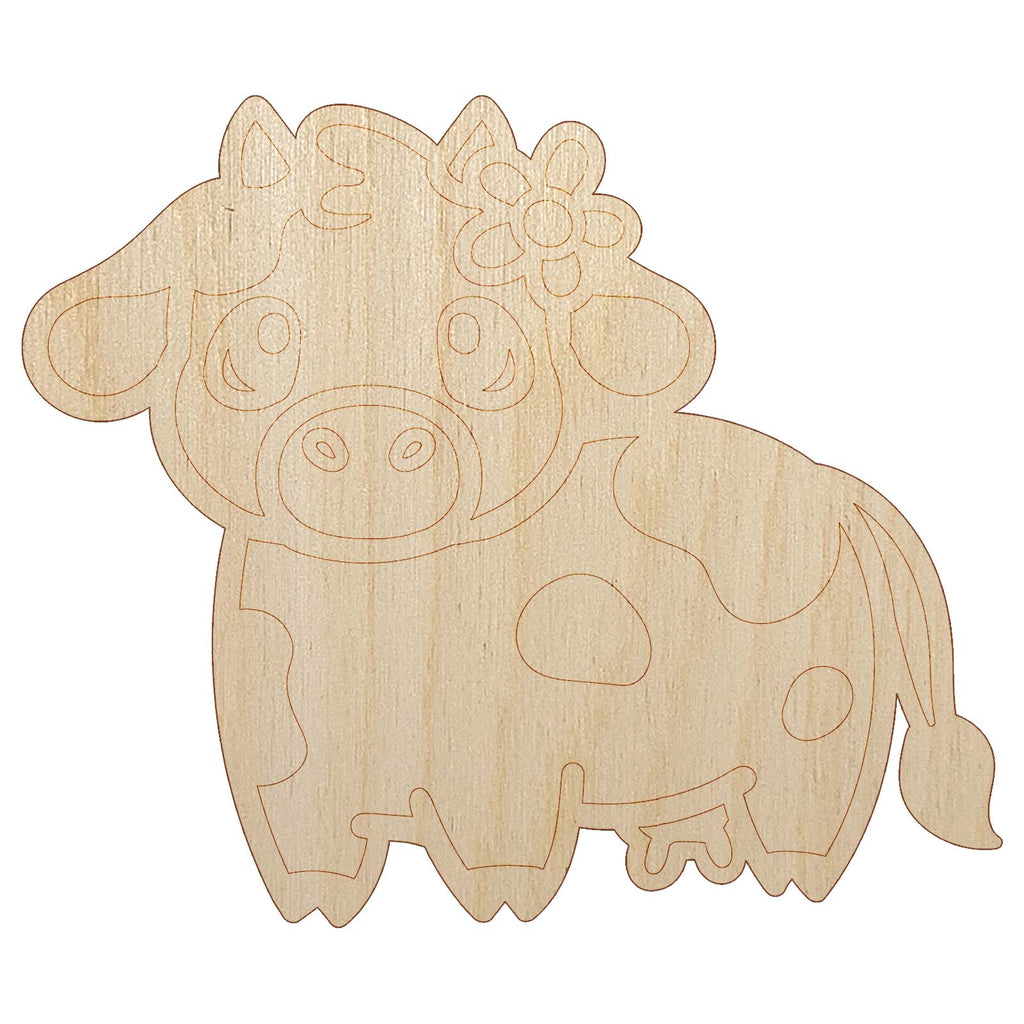 Darling Cow with Flower Unfinished Wood Shape Piece Cutout for DIY Craft Projects