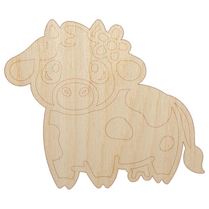 Darling Cow with Flower Unfinished Wood Shape Piece Cutout for DIY Craft Projects