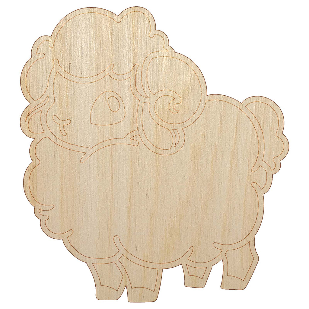 Fluffy Ram Cute Unfinished Wood Shape Piece Cutout for DIY Craft Projects