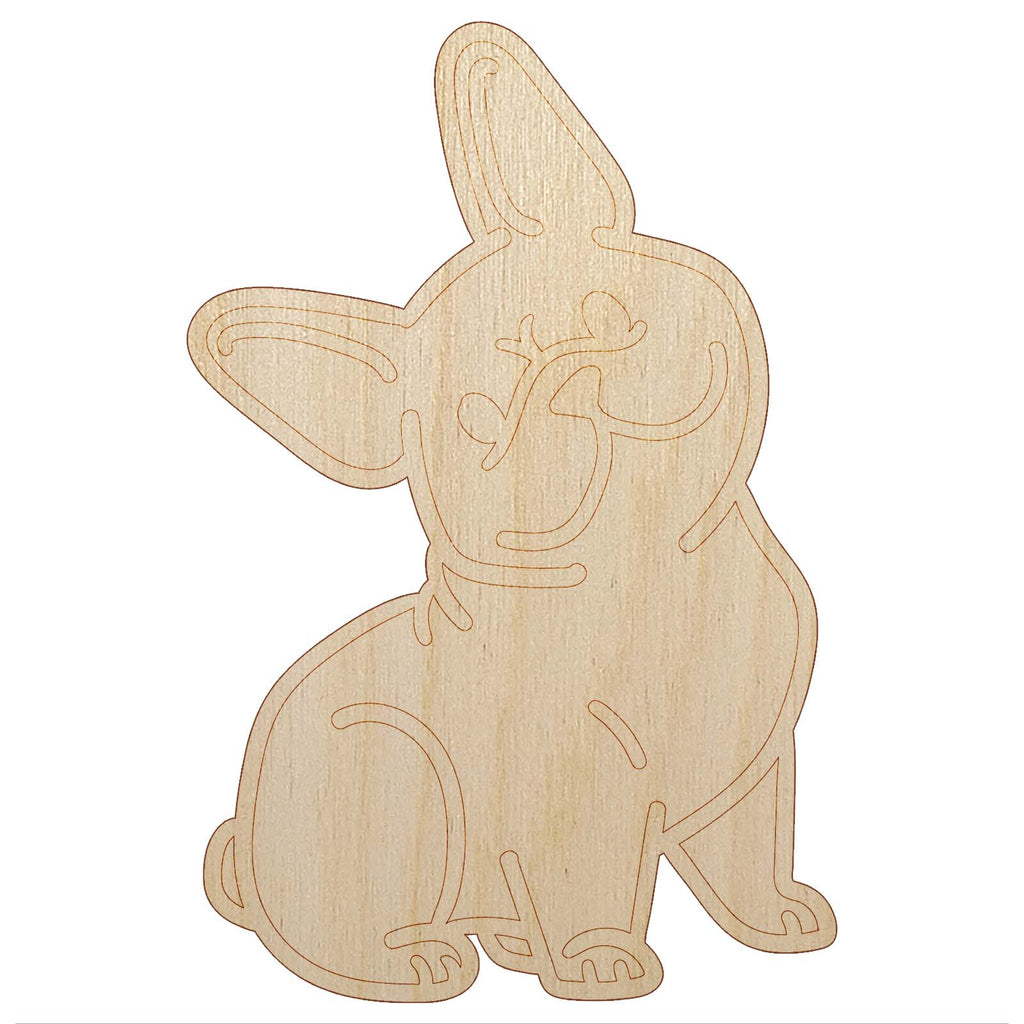 Frenchie Sitting Tilting Head French Bulldog Dog Unfinished Wood Shape Piece Cutout for DIY Craft Projects