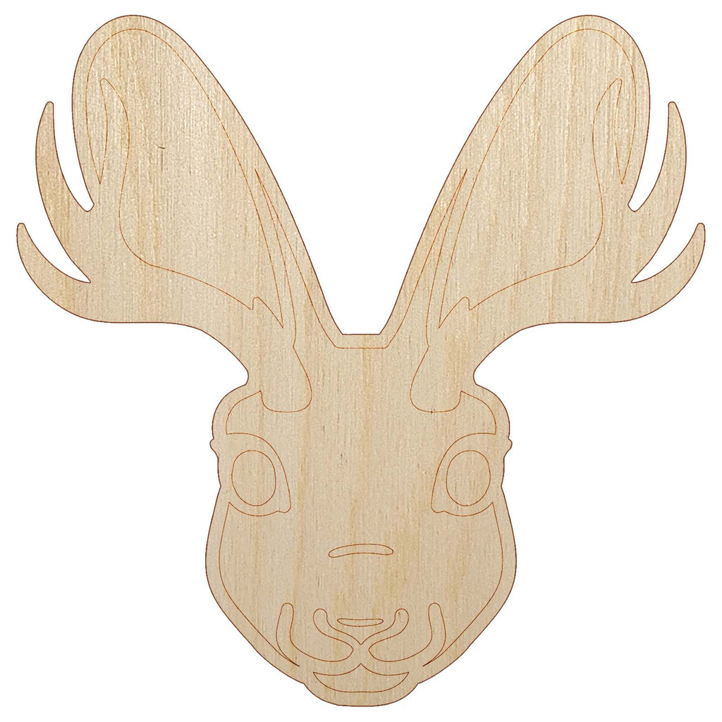 Jackalope Head Mythical Animal Jackrabbit Antelope Unfinished Wood Shape Piece Cutout for DIY Craft Projects