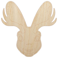 Jackalope Head Mythical Animal Jackrabbit Antelope Unfinished Wood Shape Piece Cutout for DIY Craft Projects