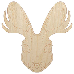 Jackalope Head Mythical Animal Jackrabbit Antelope Unfinished Wood Shape Piece Cutout for DIY Craft Projects