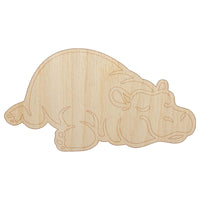 Lazy Hippo Hippopotamus Cute Unfinished Wood Shape Piece Cutout for DIY Craft Projects