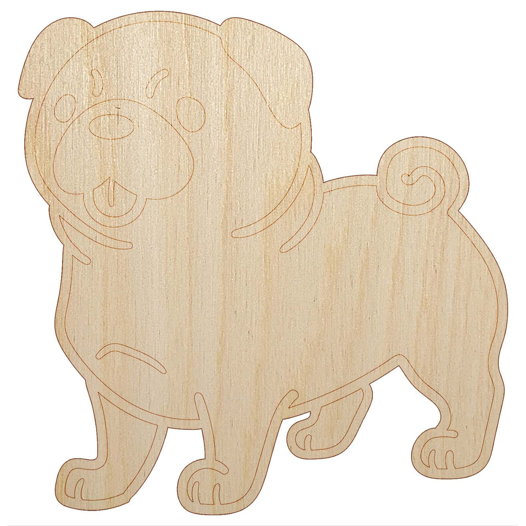 Pug Standing with Tongue Out Dog Unfinished Wood Shape Piece Cutout for DIY Craft Projects