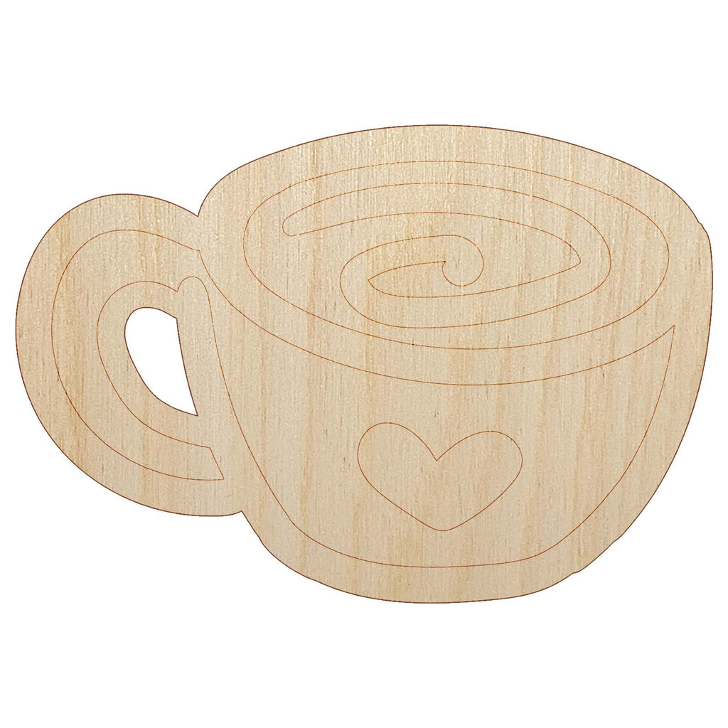 Swirly Latte Coffee Mug with Heart Unfinished Wood Shape Piece Cutout for DIY Craft Projects