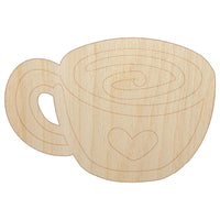 Swirly Latte Coffee Mug with Heart Unfinished Wood Shape Piece Cutout for DIY Craft Projects