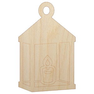 Vintage Lantern Candle with Flame Unfinished Wood Shape Piece Cutout for DIY Craft Projects