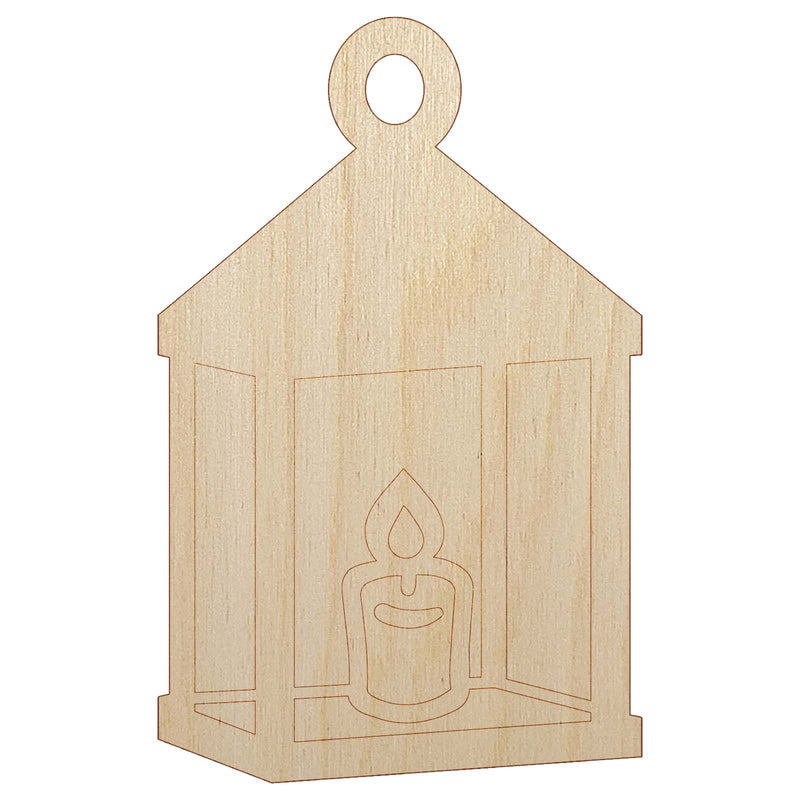 Vintage Lantern Candle with Flame Unfinished Wood Shape Piece Cutout for DIY Craft Projects