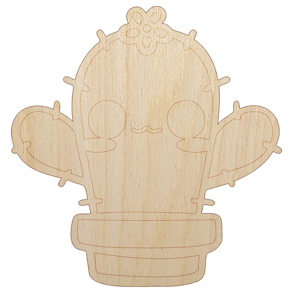 Adorable Kawaii Chibi Cactus in Pot Succulent Unfinished Wood Shape Piece Cutout for DIY Craft Projects