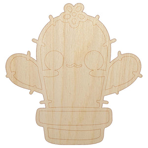 Adorable Kawaii Chibi Cactus in Pot Succulent Unfinished Wood Shape Piece Cutout for DIY Craft Projects