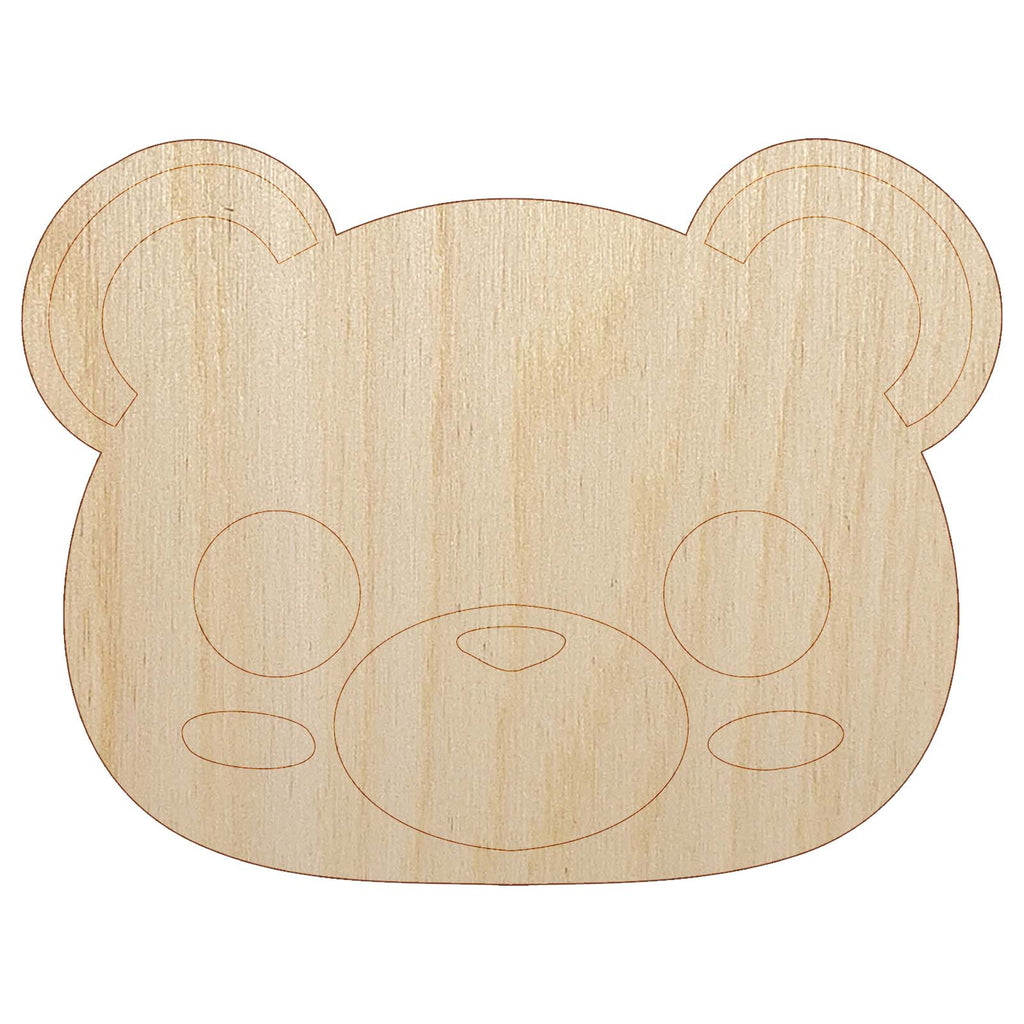 Charming Kawaii Chibi Bear Face Blushing Cheeks Unfinished Wood Shape Piece Cutout for DIY Craft Projects
