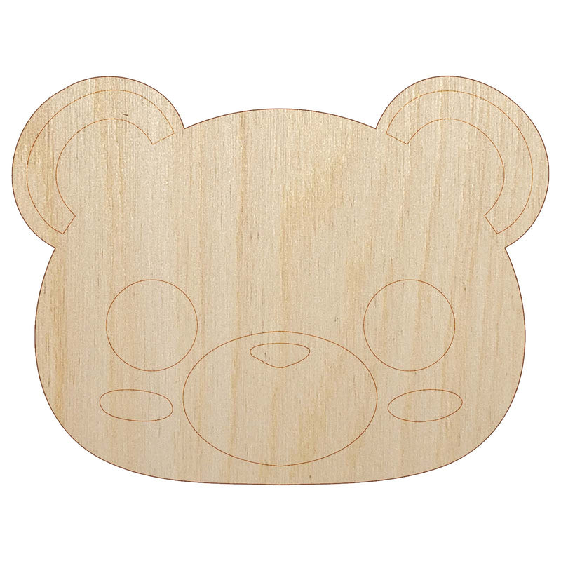 Charming Kawaii Chibi Bear Face Blushing Cheeks Unfinished Wood Shape Piece Cutout for DIY Craft Projects