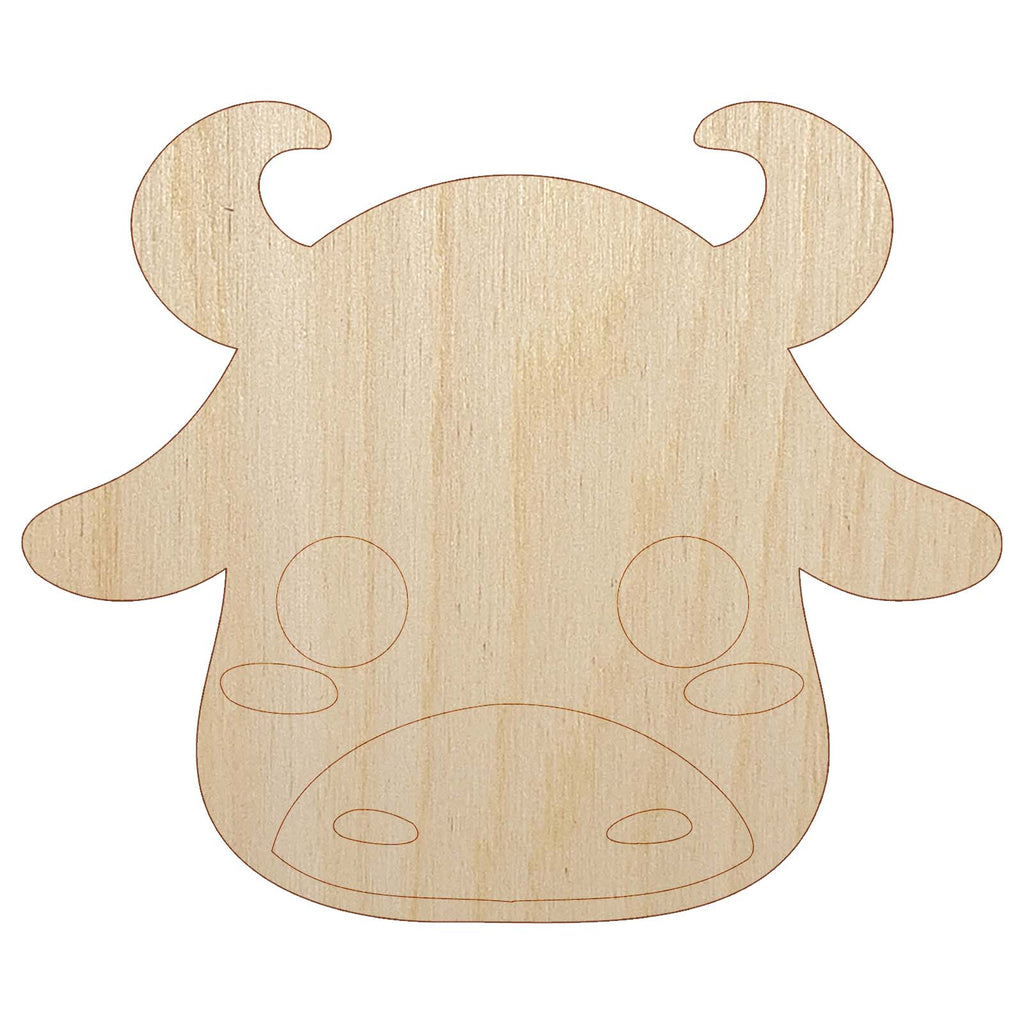 Charming Kawaii Chibi Bull Face Blushing Cheeks Unfinished Wood Shape Piece Cutout for DIY Craft Projects