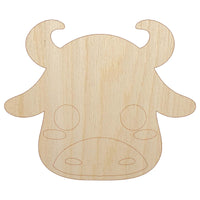 Charming Kawaii Chibi Bull Face Blushing Cheeks Unfinished Wood Shape Piece Cutout for DIY Craft Projects