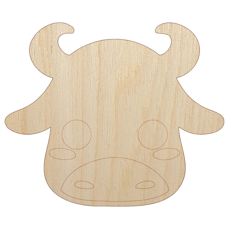 Charming Kawaii Chibi Bull Face Blushing Cheeks Unfinished Wood Shape Piece Cutout for DIY Craft Projects