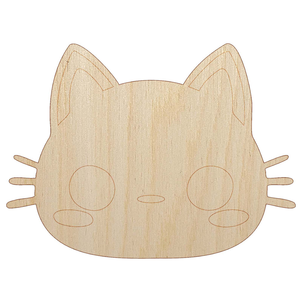 Charming Kawaii Chibi Cat Kitten Face Blushing Cheeks Unfinished Wood Shape Piece Cutout for DIY Craft Projects