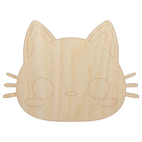 Charming Kawaii Chibi Cat Kitten Face Blushing Cheeks Unfinished Wood Shape Piece Cutout for DIY Craft Projects