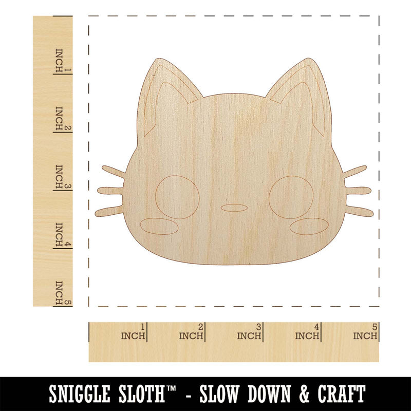 Charming Kawaii Chibi Cat Kitten Face Blushing Cheeks Unfinished Wood Shape Piece Cutout for DIY Craft Projects