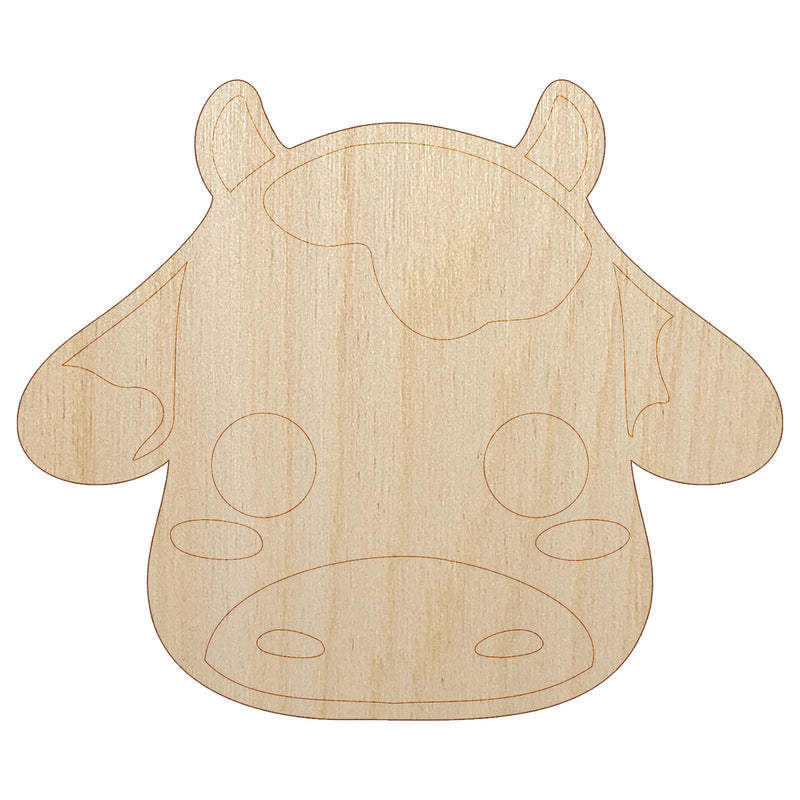 Charming Kawaii Chibi Cow Face Blushing Cheeks Milk Farm Unfinished Wood Shape Piece Cutout for DIY Craft Projects