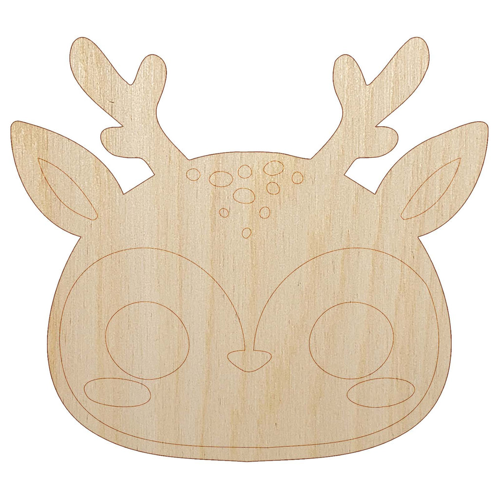 Charming Kawaii Chibi Deer Face Blushing Cheeks Unfinished Wood Shape Piece Cutout for DIY Craft Projects