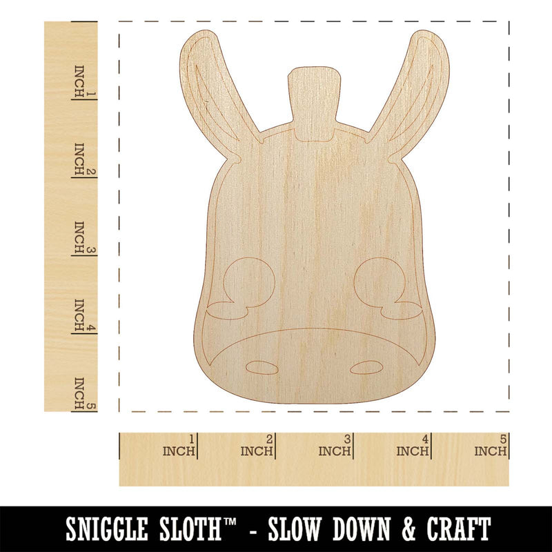 Charming Kawaii Chibi Donkey Mule Face Blushing Cheeks Farm Unfinished Wood Shape Piece Cutout for DIY Craft Projects