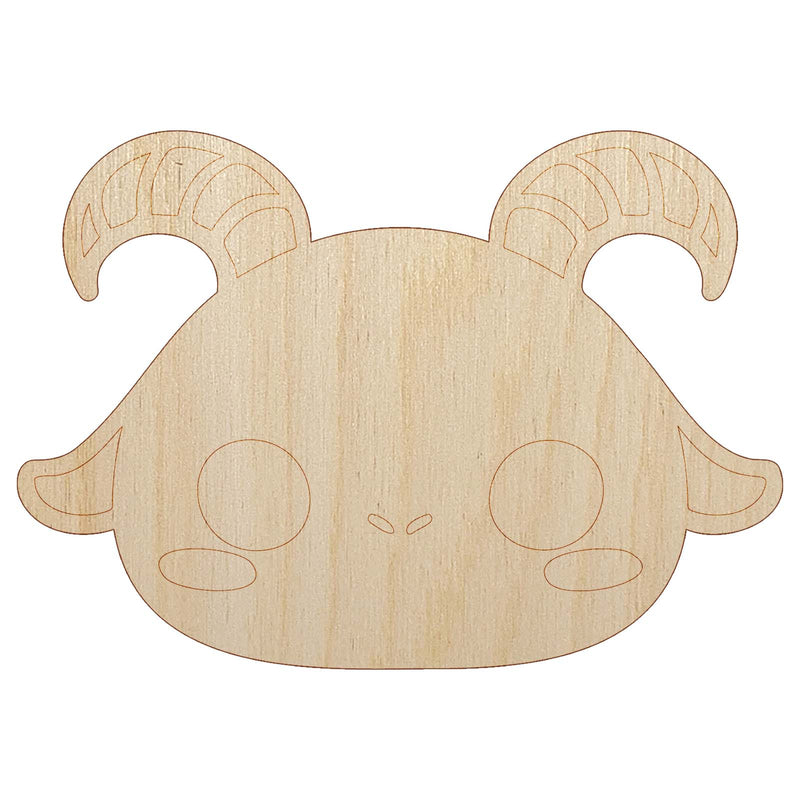 Charming Kawaii Chibi Goat Face Blushing Cheeks Unfinished Wood Shape Piece Cutout for DIY Craft Projects