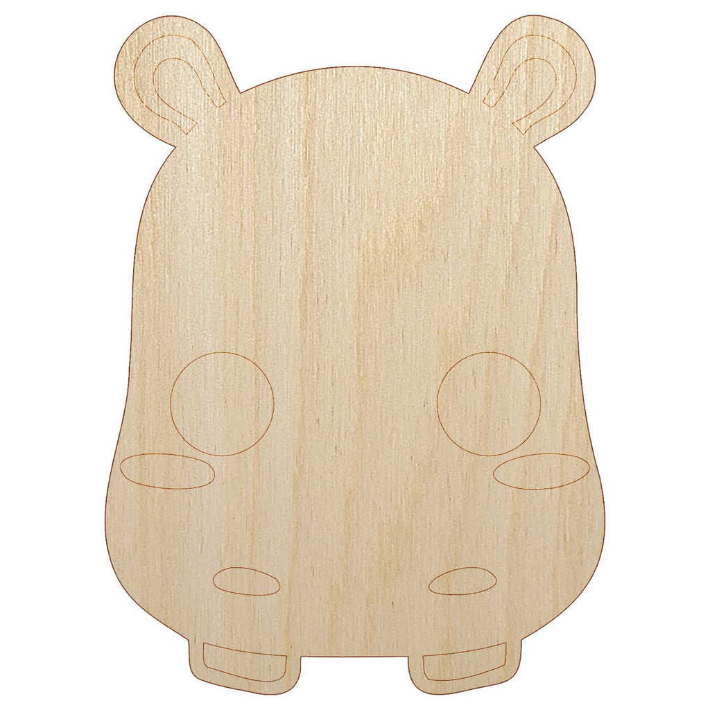 Charming Kawaii Chibi Hippopotamus Face Blushing Cheeks Unfinished Wood Shape Piece Cutout for DIY Craft Projects