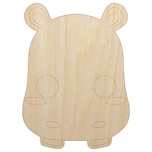 Charming Kawaii Chibi Hippopotamus Face Blushing Cheeks Unfinished Wood Shape Piece Cutout for DIY Craft Projects