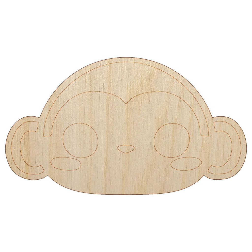 Charming Kawaii Chibi Monkey Face Blushing Cheeks Unfinished Wood Shape Piece Cutout for DIY Craft Projects