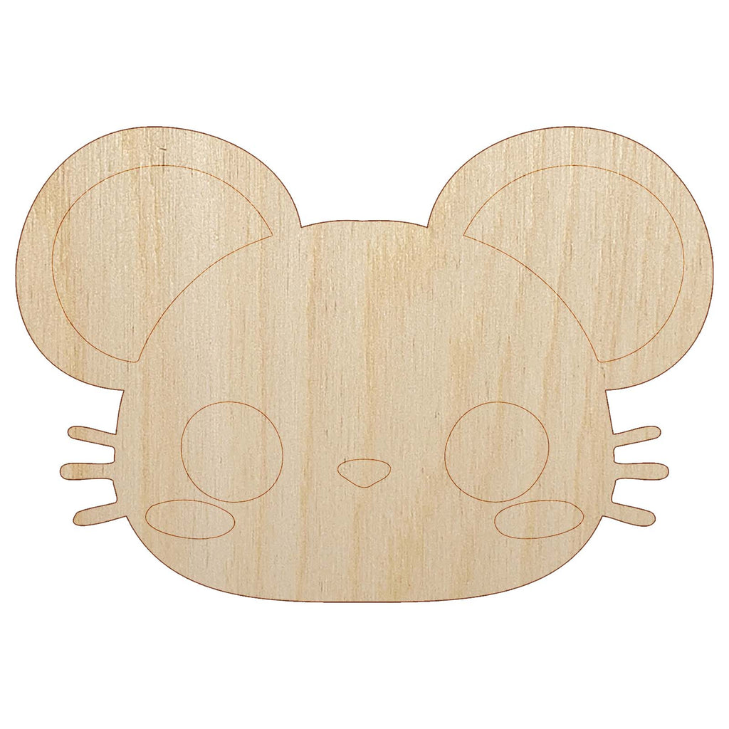 Charming Kawaii Chibi Mouse Face Blushing Cheeks Unfinished Wood Shape Piece Cutout for DIY Craft Projects