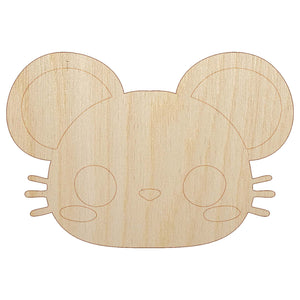 Charming Kawaii Chibi Mouse Face Blushing Cheeks Unfinished Wood Shape Piece Cutout for DIY Craft Projects