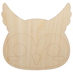 Charming Kawaii Chibi Owl Face Blushing Cheeks Great Horned Unfinished Wood Shape Piece Cutout for DIY Craft Projects